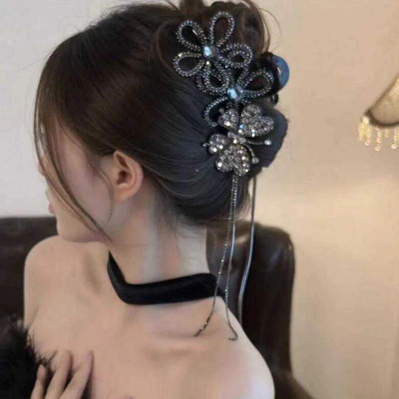 

Women's Party Hair Accessories Luxury Super Sparkling Sunflower Butterfly Tassel Hair Clip Elegant Shark Hair Claws New Headwear