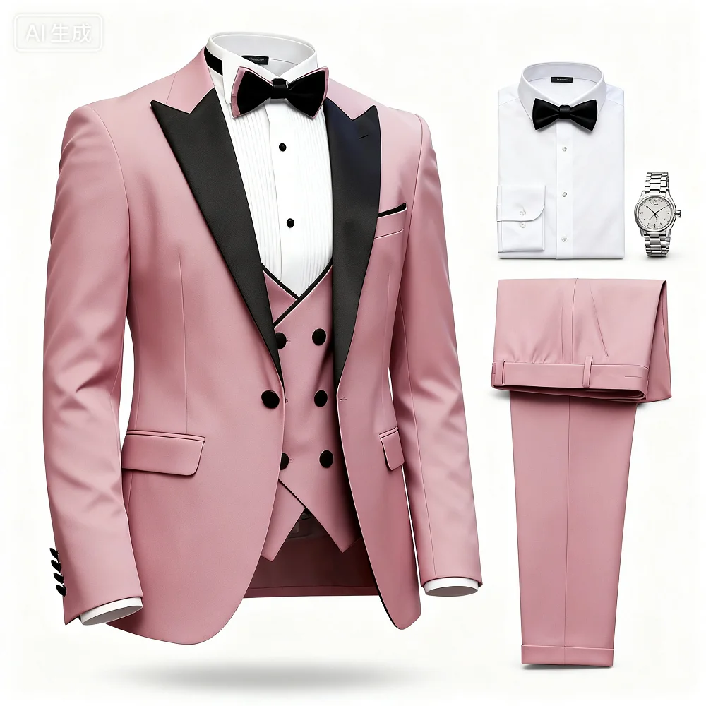 

Men's Classic Ternos Suit 3-Piece Peak Lapel Blazer Vest Pants Slim Fit Elegant Matching Men's Formal Wear Ensemble