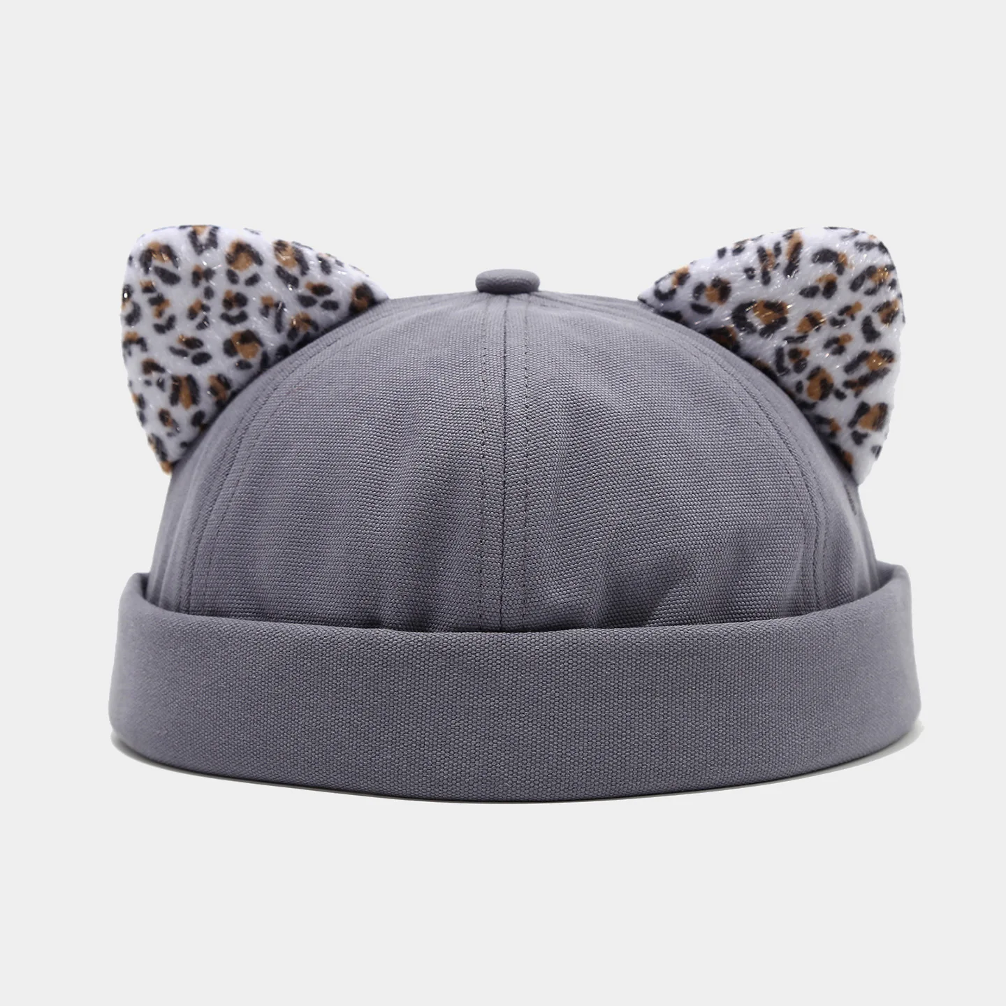 Creative Y2K Streetwear Cat Ear Cap with Leopard Print Ears Cute Dome Hat Unisex Trendy Melon Cap Fashion Casual Hat