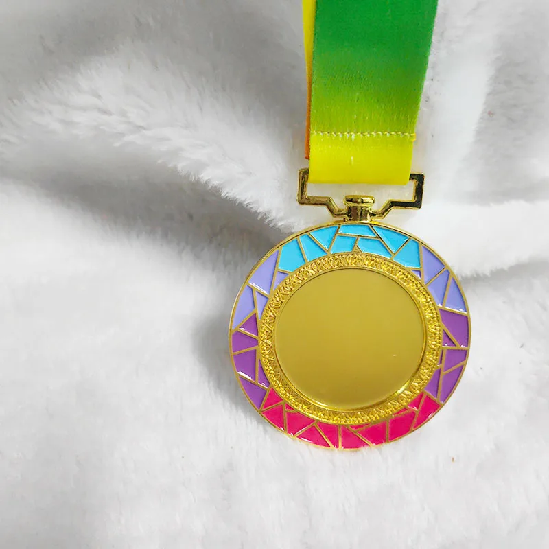 Blank Medals Gradient Check Colour Medal with Color Ribbon6.5mm Gold Silver Copper Color Medal Suitable For Various Competitions