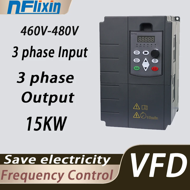 VFD Variable Frequency Converter Inverter 3-Phase Input 460V-480V 5.5-55KW AC Drive for Fan/Pump Speed Controller