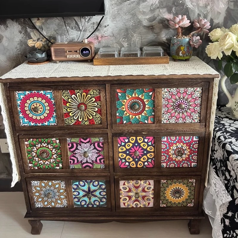 

Vintage American Dresser with Painted Drawers - Sturdy Multi-Layer Storage Cabinet for Living Room/Bedroom Solid Wood Organizer