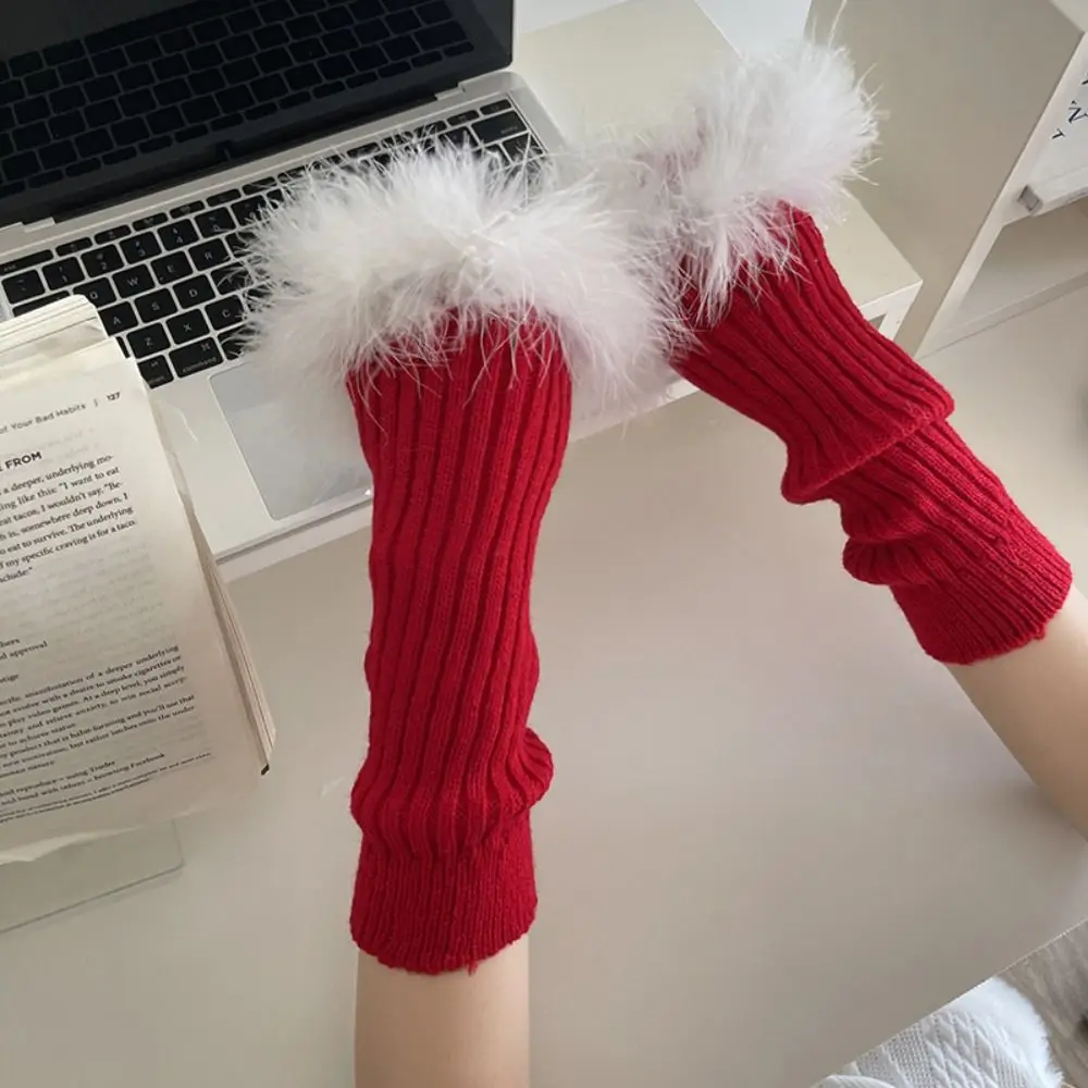 แฟชั่นยืดหยุ่น Y2K แขนอบอุ่นลูกไม้ยาว Mittens Feather ถักแขนอุ่นหวานเกาหลีสไตล์ Fingerless ถุงมือ Lolita