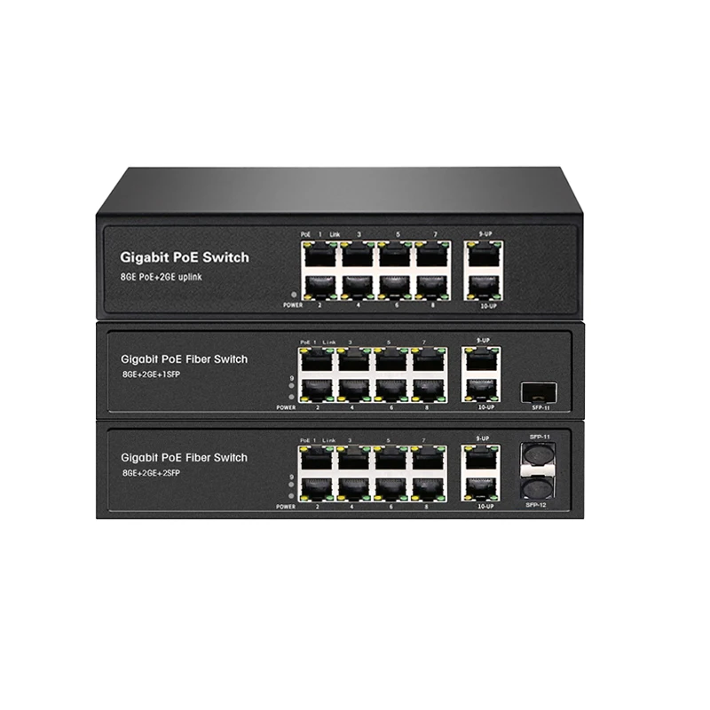 10-Port Gigabit PoE Switch 8-Port Uplink IP Camera Wireless AP IP Phone Power Supply 1U Rack Mountable Network Switch