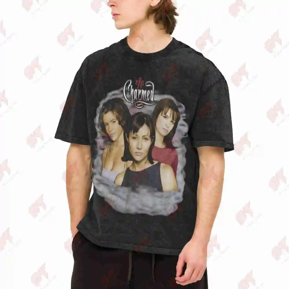 Charmed Black Series Characters Vintage Washed Tee Pure Cotton T-Shirt