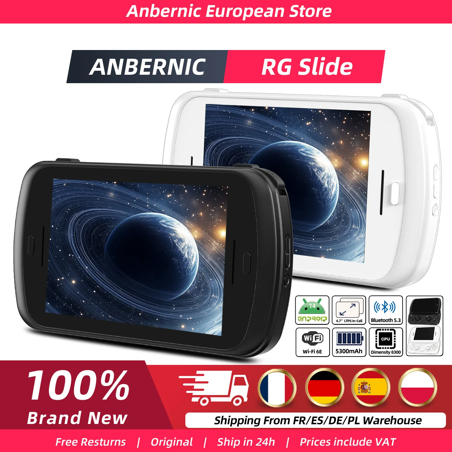 Consoles de jeux vidéo ANBERNIC RG Slide, écran tactile LTPS InCell 4,7'' 120 Hz, sortie DP, processeur Unisoc, Android 13, IA intégrée, cadeaux