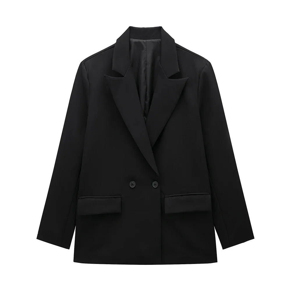 Willshela damesmode met zakken effen blazer met dubbele rij knopen, vintage lange mouwen, ingekeepte hals, vrouwelijke kantoordame-outfits
