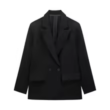 Work Clothes for Women Double Breasted Blazer Office Jacket with Pockets - Black