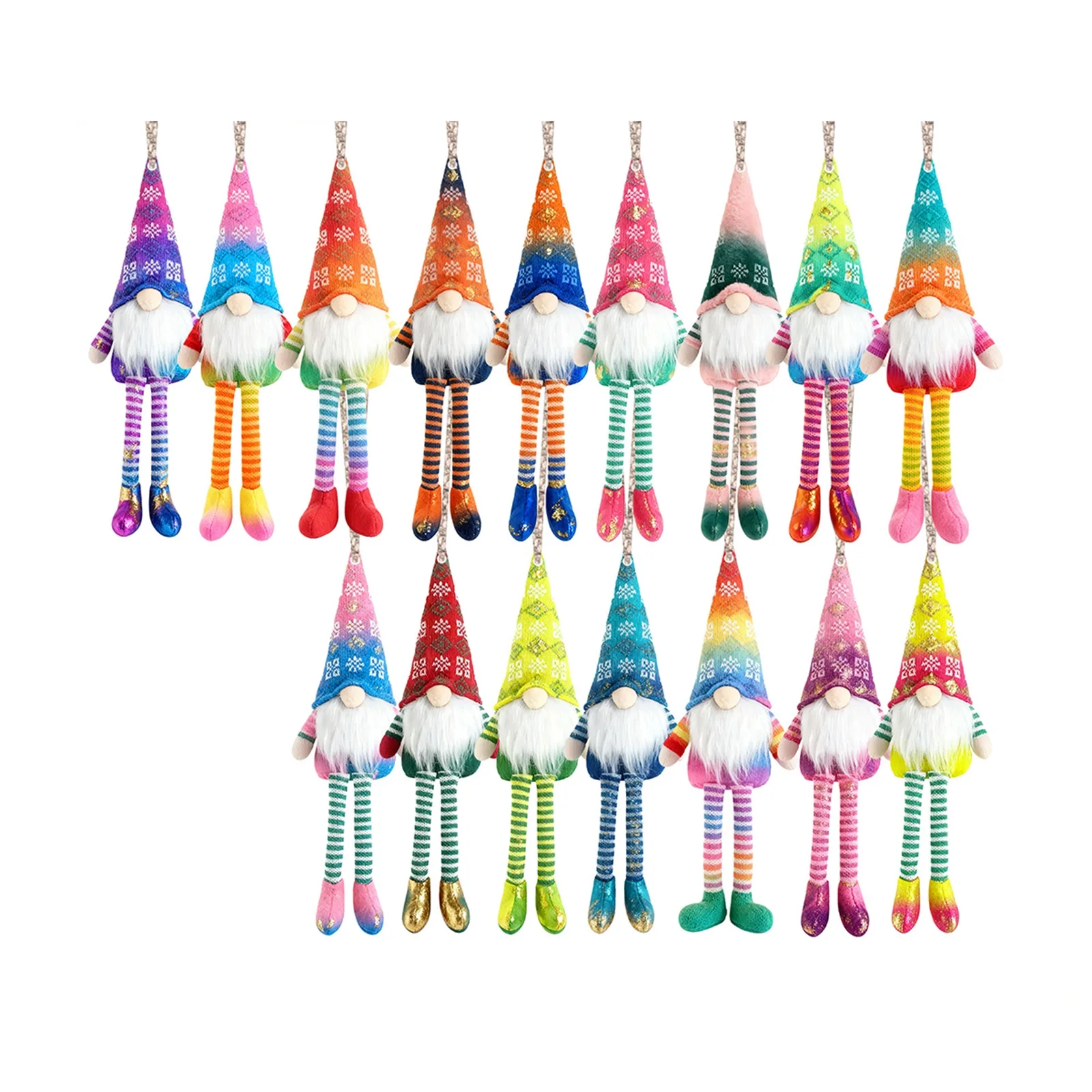 Christmas Tree Ornaments 16PCS Hanging Colorful 2D Gnome Wooden Decorations for Door Wall Window Party Supplies