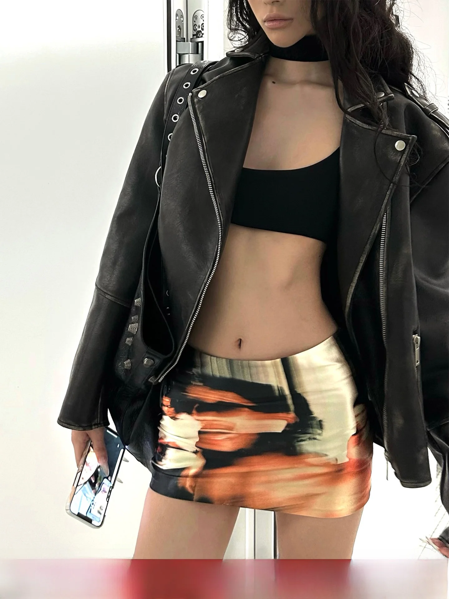 

Low Waist Portrait Print Skirt Street Sle Retro Hot Girl Bodycon f Skirt Polyester Spandex Blend A-Line Silhouette