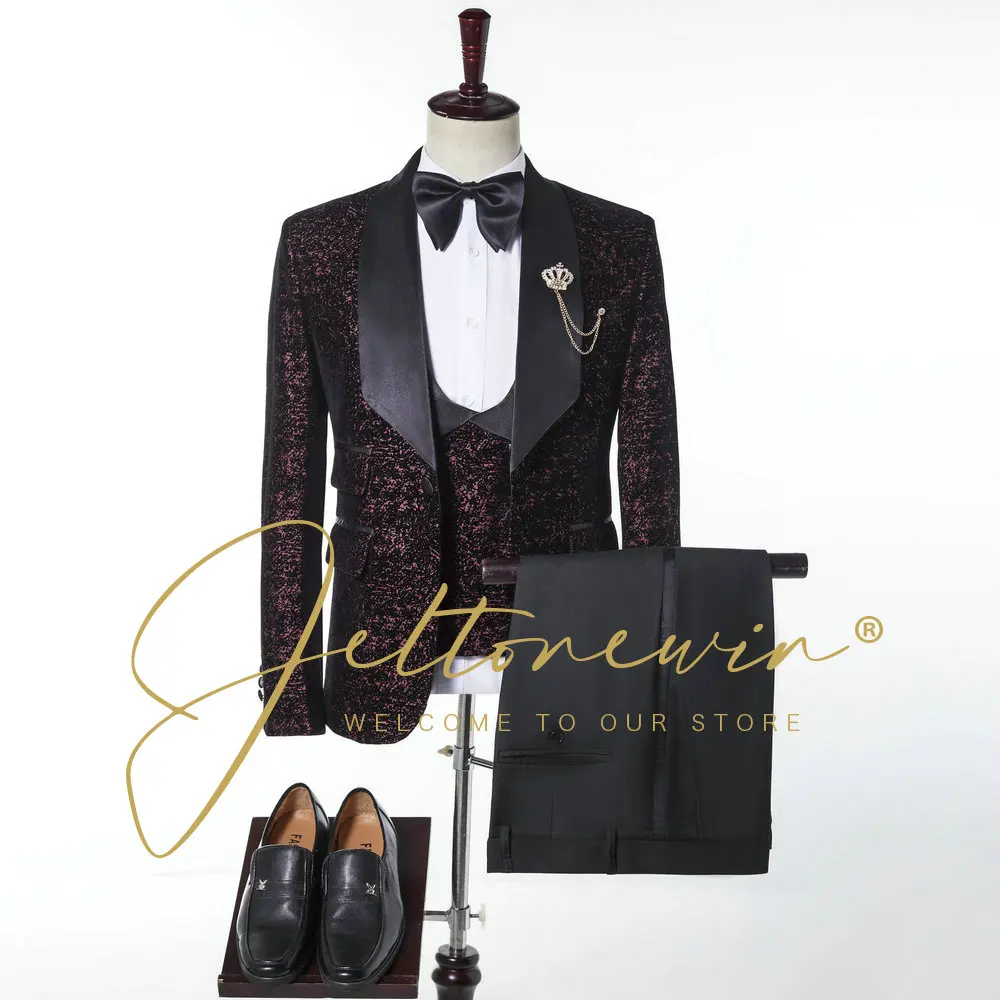 

Wedding Suits For Men Groom Tuxedo 2022 High Quality Costume Homme Mariage Elegant 3 Pieces Velvet Men Suit Set Trajes De Hombre