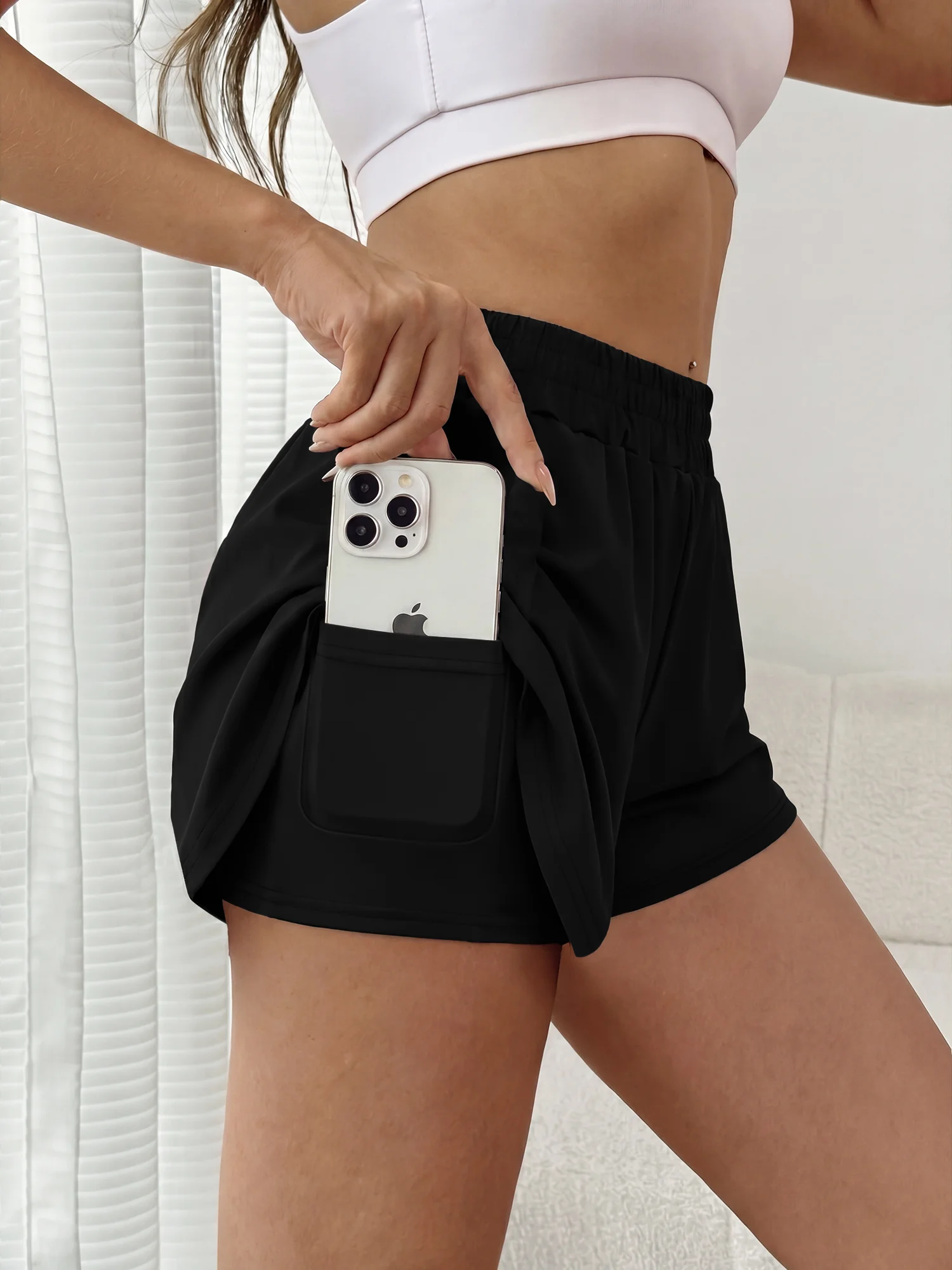 Universal Casual Layered Shorts, Convenient Cell Phone Pocket for Easy Daily Combinations Year Round