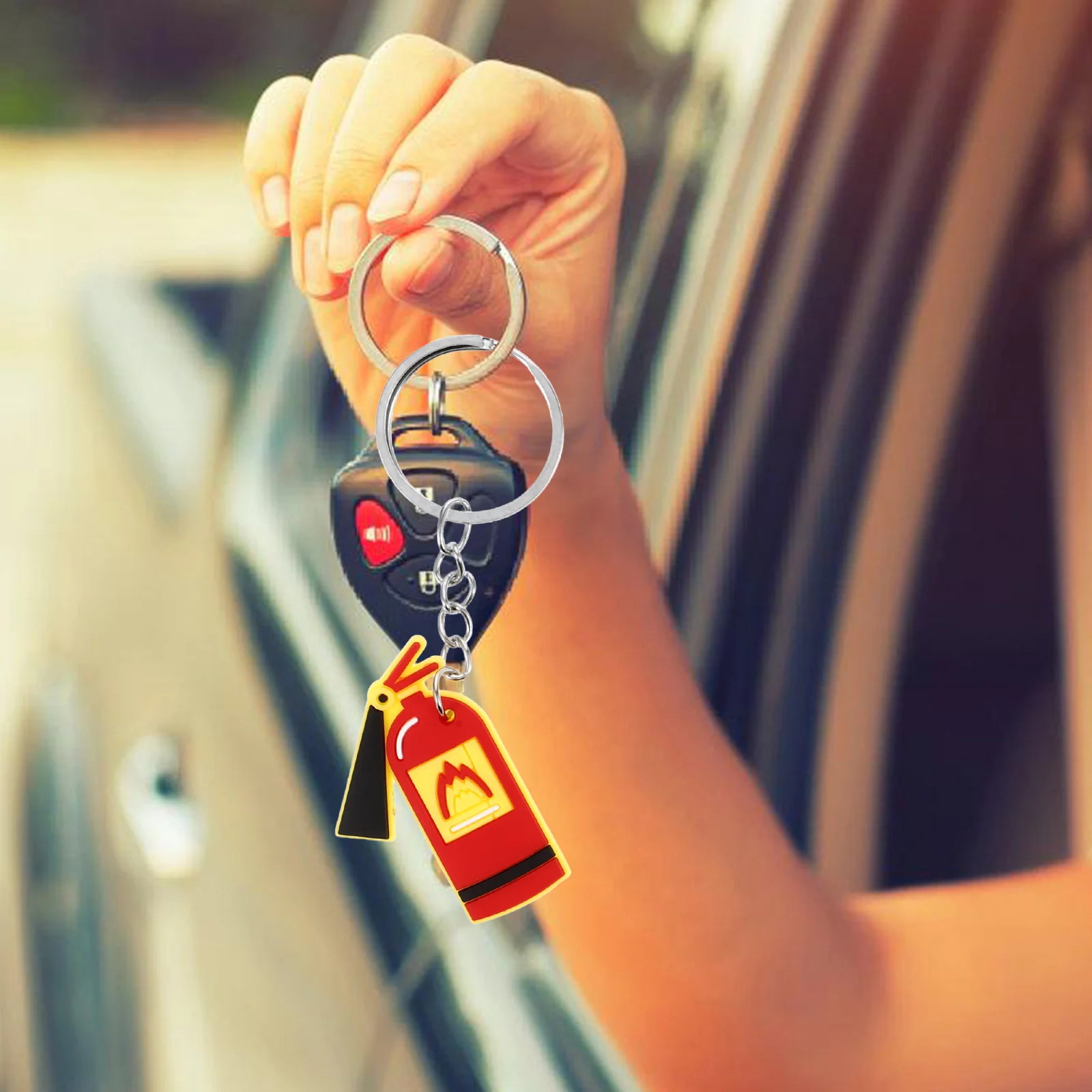 

4pcs Firefighter Keychain Decorative Fireman Keyring Elastic Theme Pendant Bag Hanging Prop Gift firefighter theme keychains