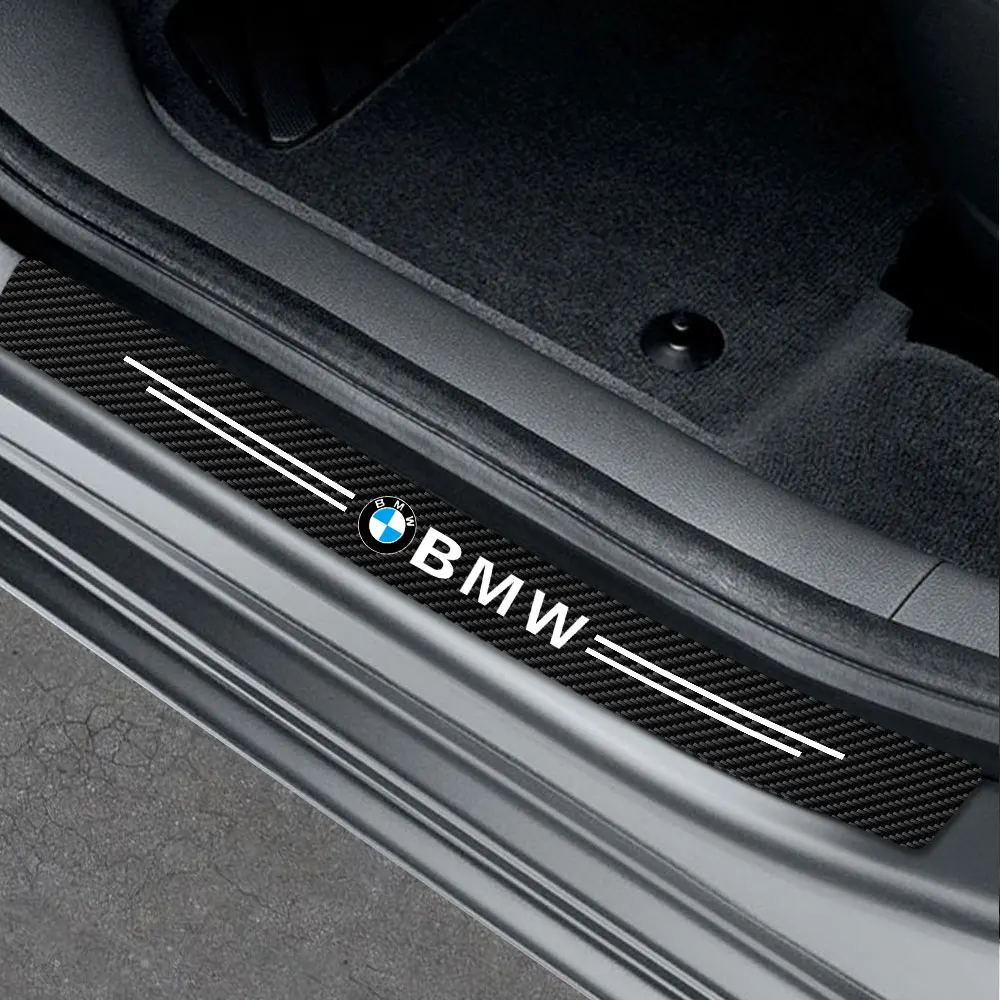 4pcs Leather Car Door Carbon Fiber Sill Protector Stickers For BMW M Performance M5 320 325 E28 E30 E34 E36 E39 E46  X5 X6 F01