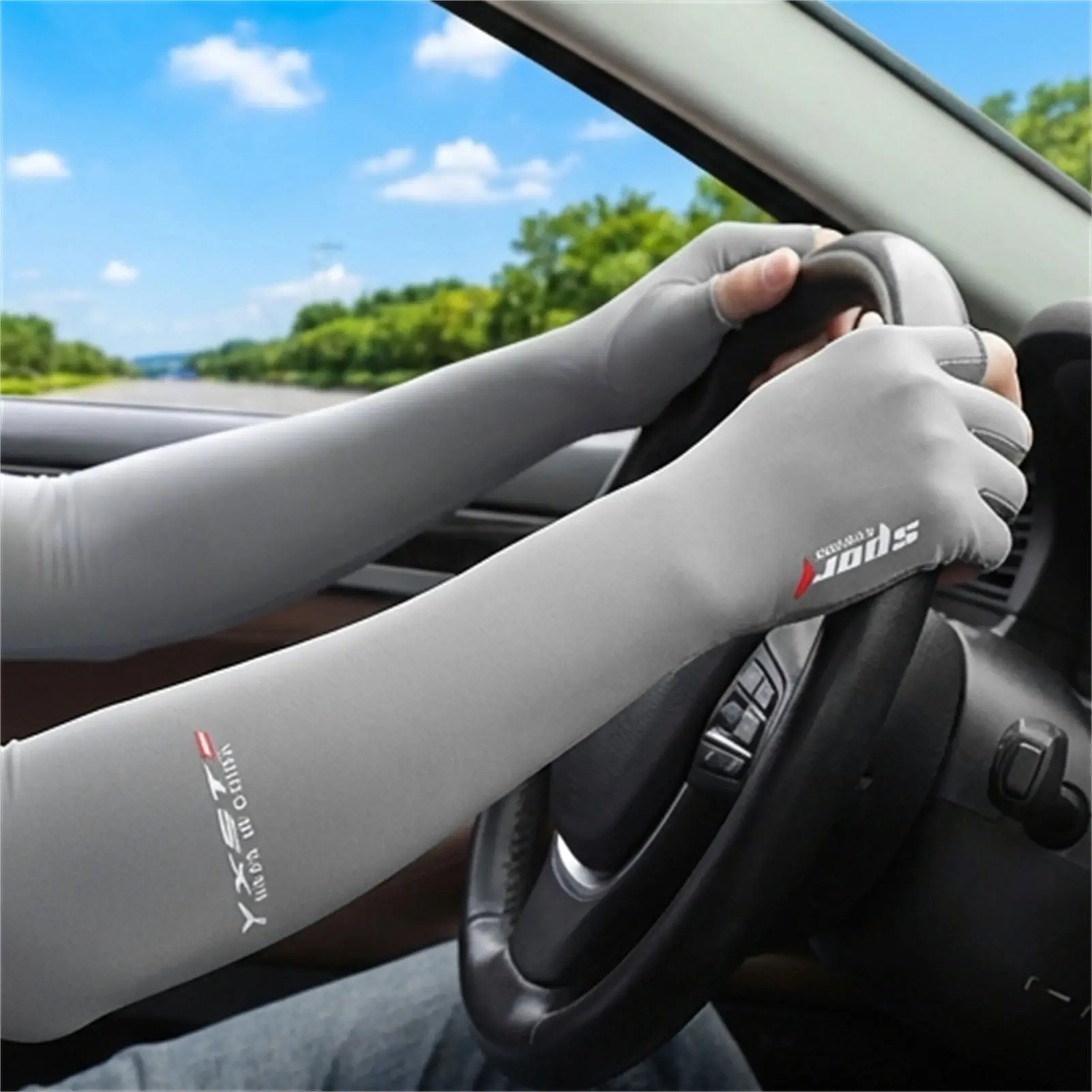 Ice Silk Sleeves Women Summer Sun Protection Men Fishing Cycling Breathable Two-Finger Non-Slip Gloves Arm Warmer Driving Sleeve