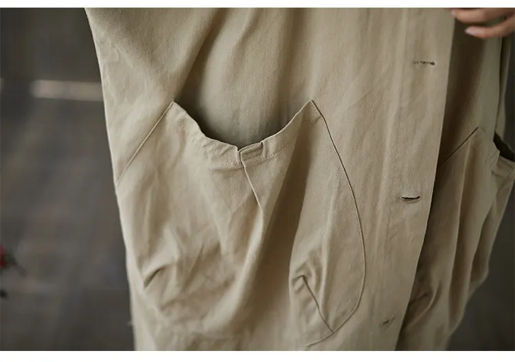 Lässiger, übergroßer, langer Damen-Trenchcoat mit großen Taschen, knielang, mit Kapuze, winddicht, warm, mit Knöpfen, Mädchen-Trenchcoat – Detail 14
