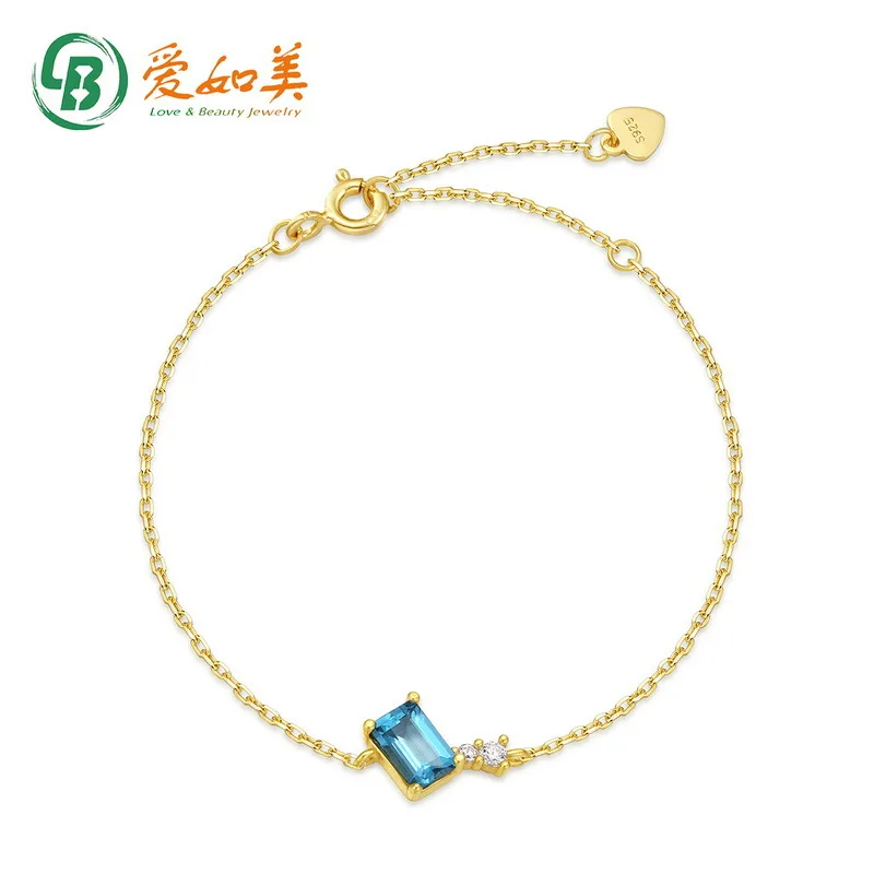 

Minimalist Bracelet Silver Plated 7-layer Gold 18K Gold PT950 Platinum Design Bracelet Inlaid with London Blue Topaz