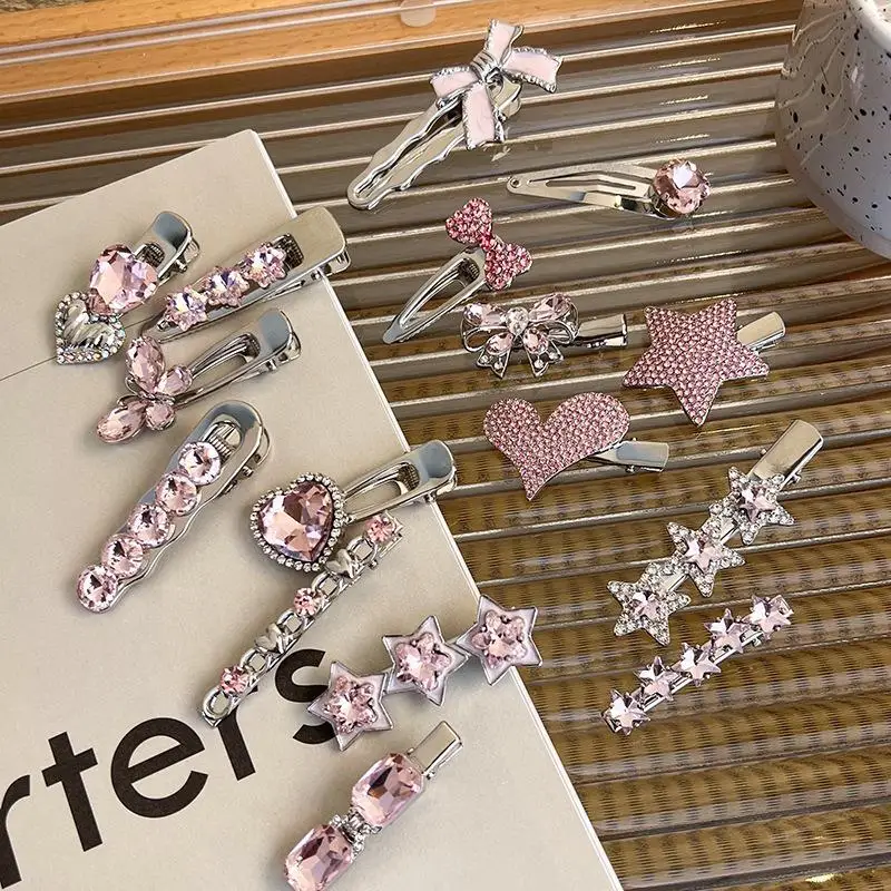 Modische Luxus-Haarspangen mit Kristallen, Vintage-Herz-Design, rosa Strasssteine, silberne Haarklammern für Damen und Mädchen, süße Haarspangen, Haaraccessoires. – Detail 4