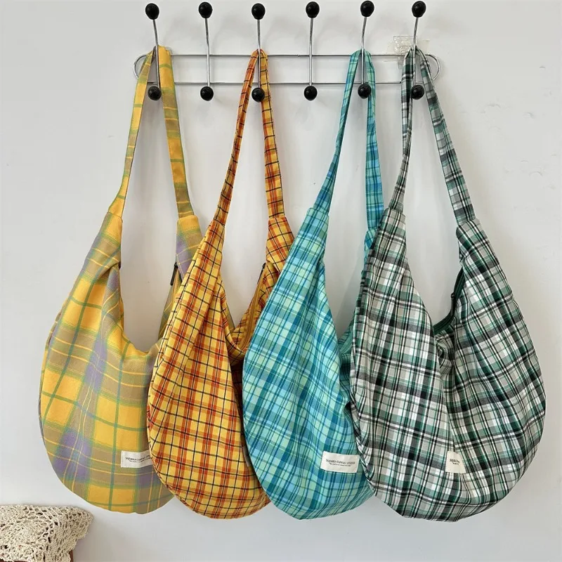 

Youda New Polyester Fabric Shoulder Bag For Unisex Simple Plaid Hobos Pattern Crossbody Large Casual Capacity Shopper Tote Bags