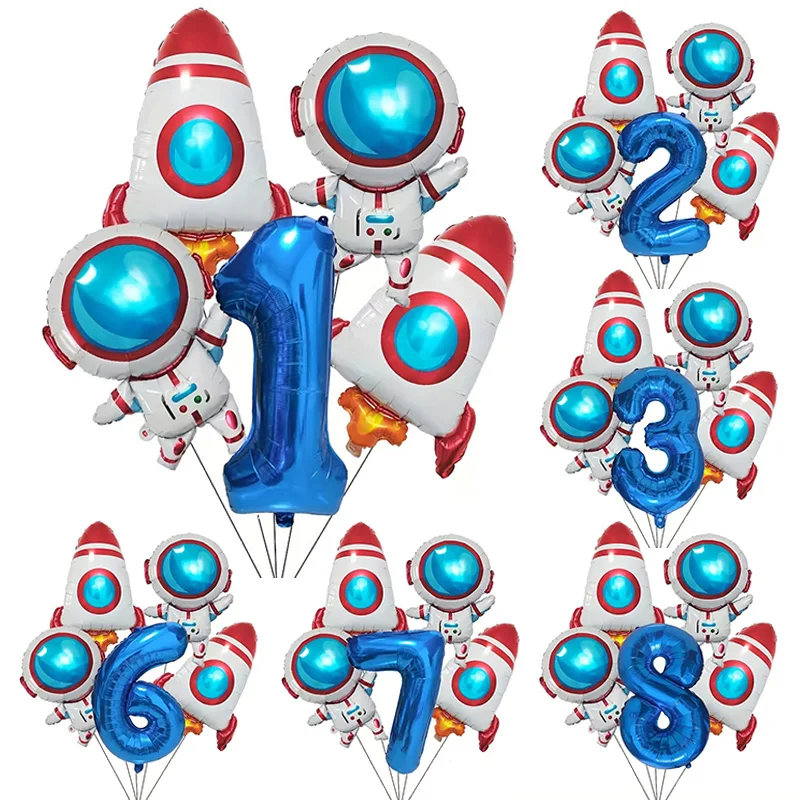 5 Stück Außerirdische Planeten Astronaut Weltraum-Thema Folienballons 32 Zoll Blau Digital 0-9 Geburtstag Heliumballon Kindergeburtstag Party-Zubehör