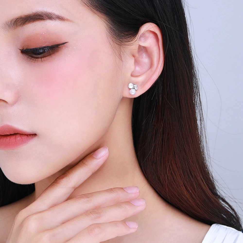 PuBang Fine Jewelry 925 Sterling Silver VVS Gem High Carbon Diamond Pearl Stud Earrings for Women Anniversary Gift Drop Shipping