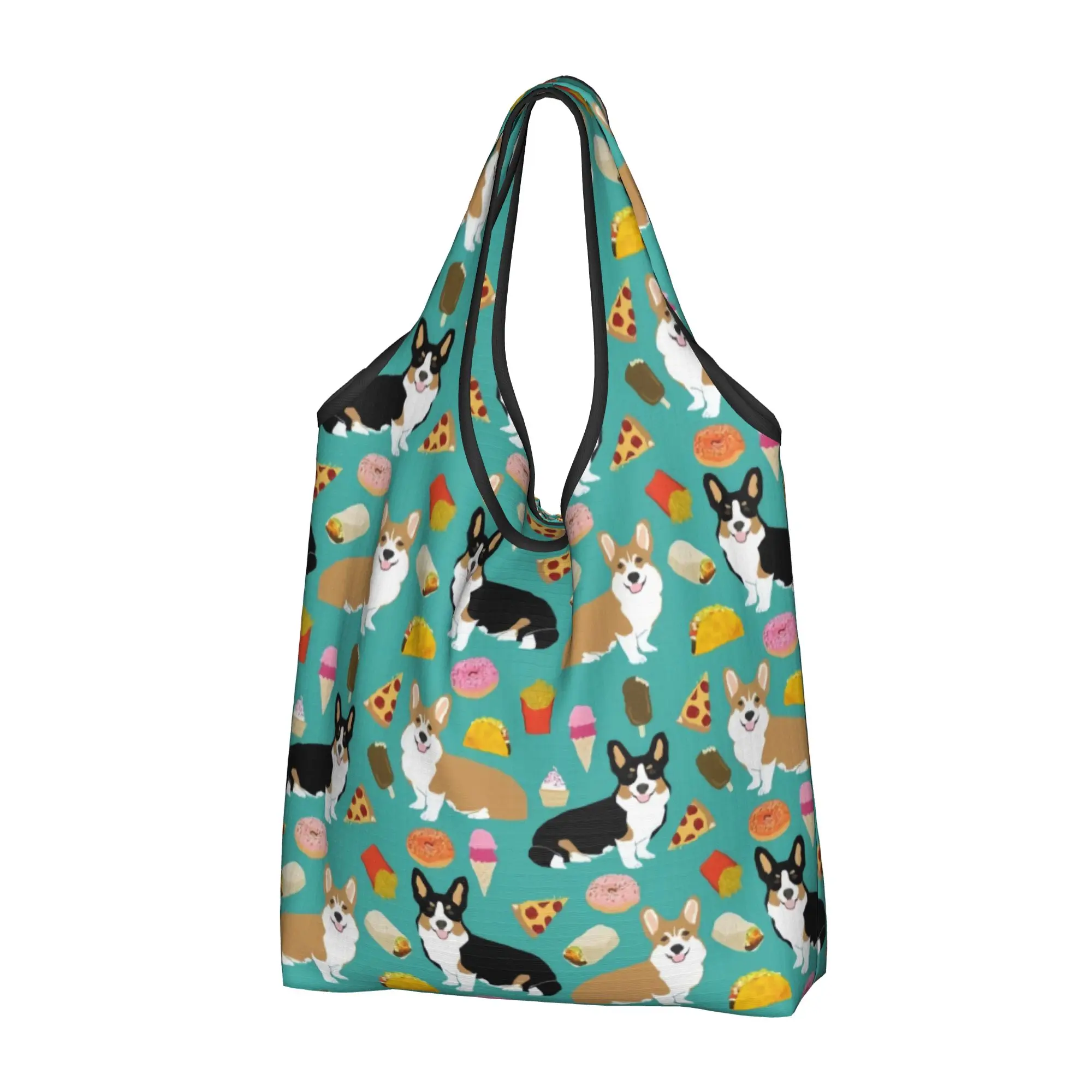 Cute Tacos Welsh Corgi Dog  Shopping Tote Bag Portable  Groceries Shoulder Shopper Bag