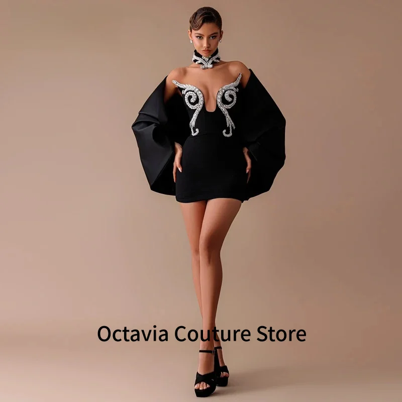 

Fashionable Rhinestones Cocktail Dresses for Girls Mini Three Quarter Homecoming Gowns Vestidos De Gala Customized