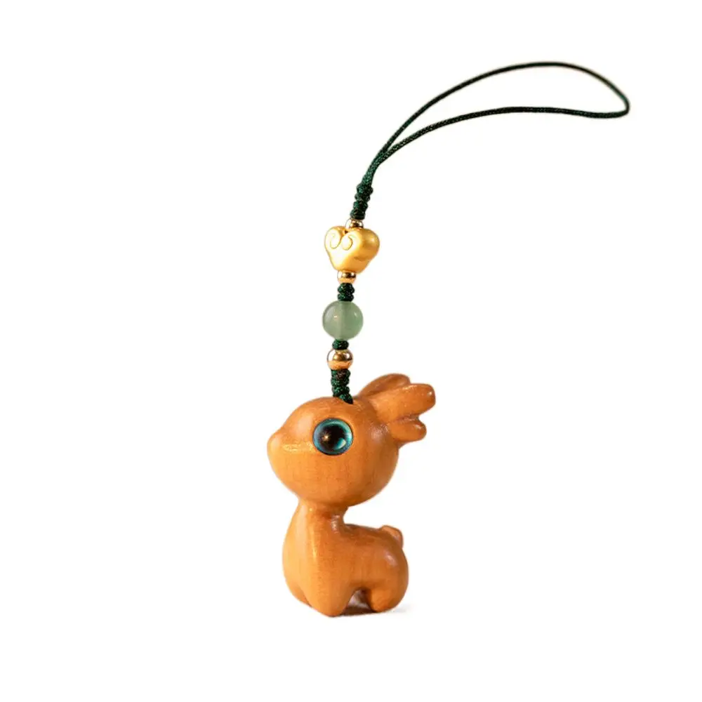 

Creative Cartoon Deer Car Key Chain Handmade Rope Sandalwood Bag Pendant Chinese Style Key Ring Wood Key Chain Mobile Phone