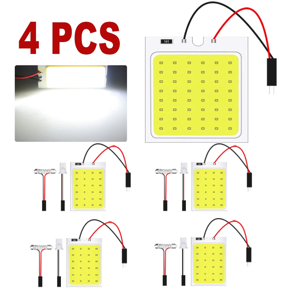 4 PCS C10W C5W Festoon LED 31/36/39/41mm T10 W5W LED Bulb 12V COB 24/36/48LED 6500K White Car Interior Dome Reading Trunk Lights