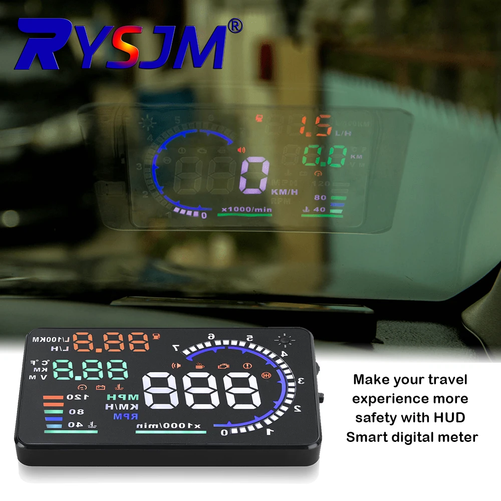 

A8 OBD2 Smart Gauge Screen Windshield HD Projection Speedometer Head Up Display Over-speed Alarm Fatigue Driving Reminders