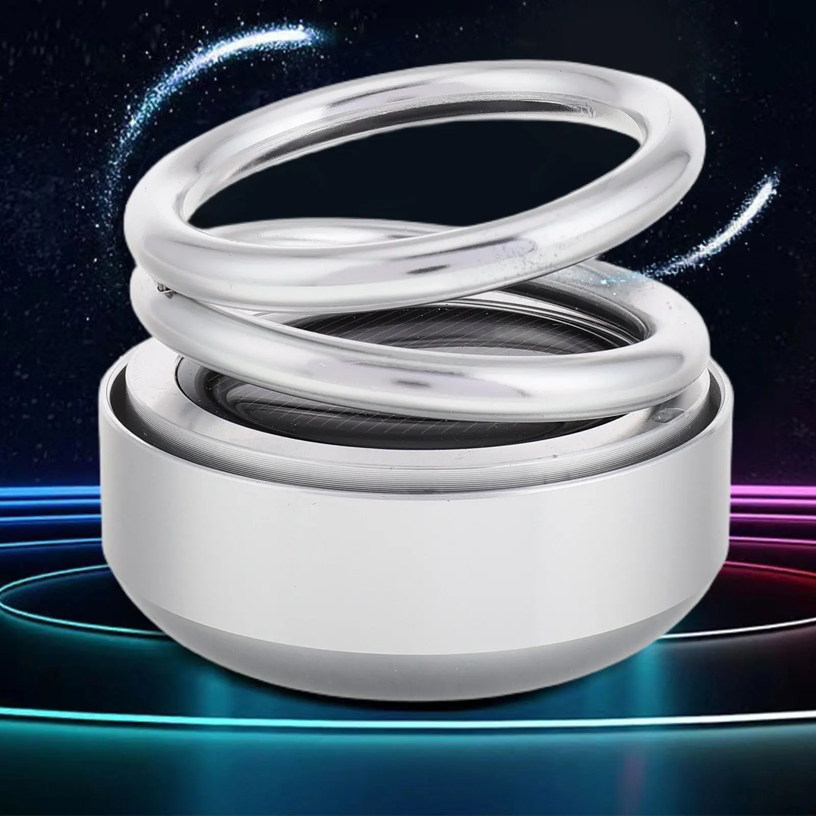 Solar Powered Rotating Double Ring Car Aromatherapy Ornament Suspended Dashboard Decorative Air Freshener Automotive Interior