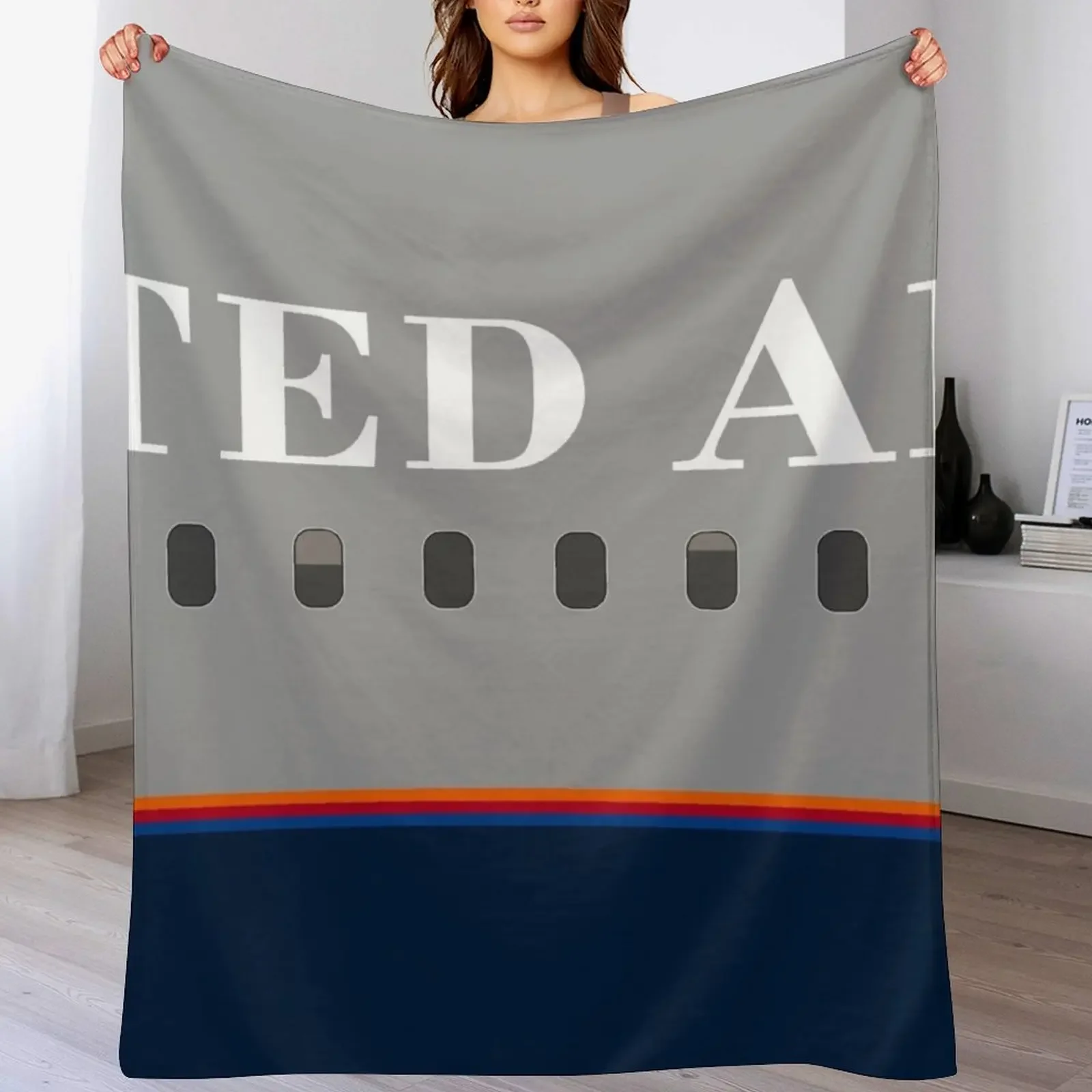 Plane Tees - United Airlines (Battleship Gray) Throw Blanket Machine Washable Soft Warm Blanket