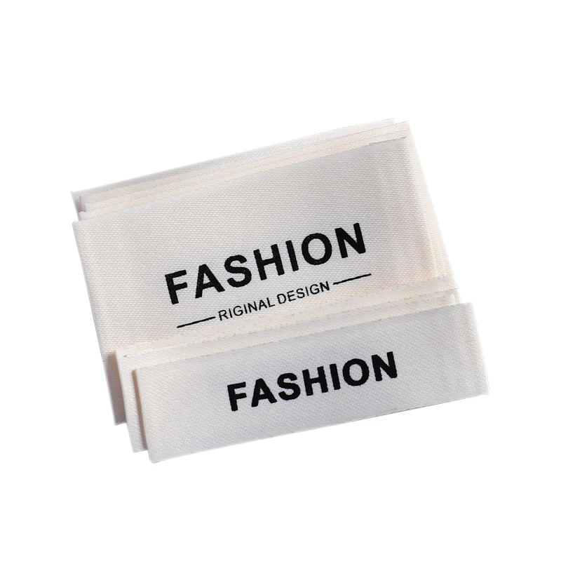 Custom Logo Polyester Cotton Tags Business Name LOGO Printed Cotton Labels White Fabric DIY Labels