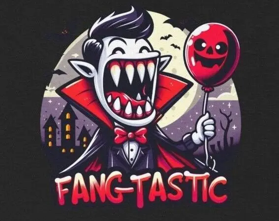 Funny Halloween Dracula Shirt - Fang-tastic Quote on Black Unisex Tee