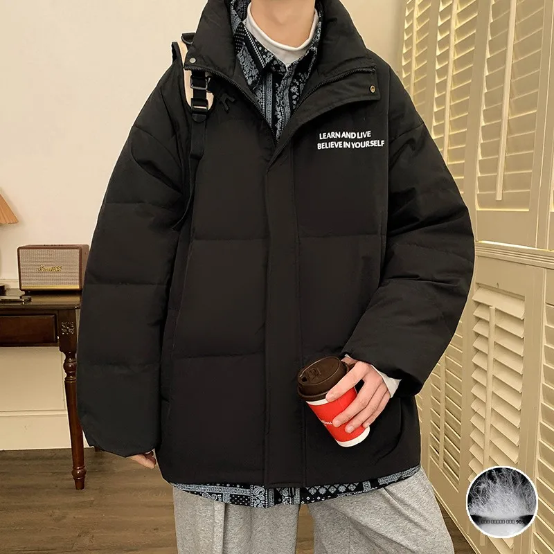 

Men's White Du down Jaet Winter Thiened Loose Warm Cold-resistant Faion Outerwear American Brand Sli Trendy