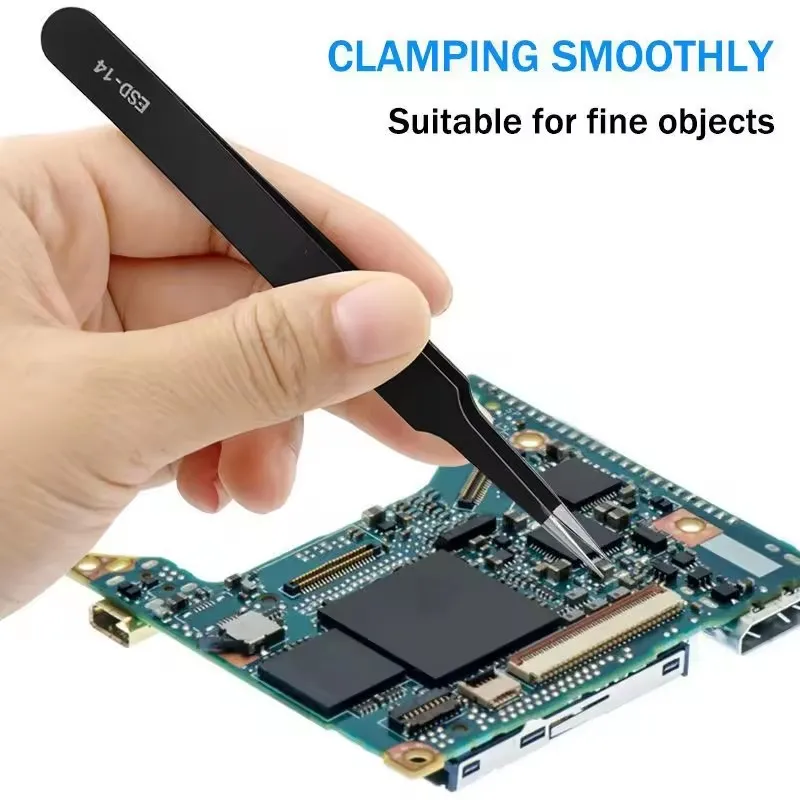 6 قطعة مجموعة ملاقط الدقة ESD الاستاتيكيه ملاقط من الفولاذ المقاوم للصدأ أداة إصلاح مكافحة المغناطيسي الإلكترونية لحام أداة للحرف اليدوية
