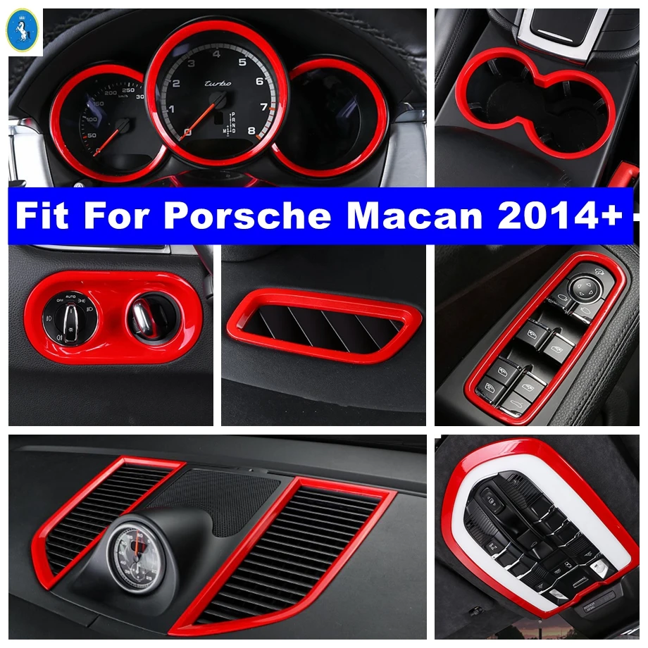 

Red Water Cup Holder / AC Air Vent / Glass Lift / Dashboard Panel Cover Trim For Porsche Macan 2014 - 2023 ABS Auto Accessories