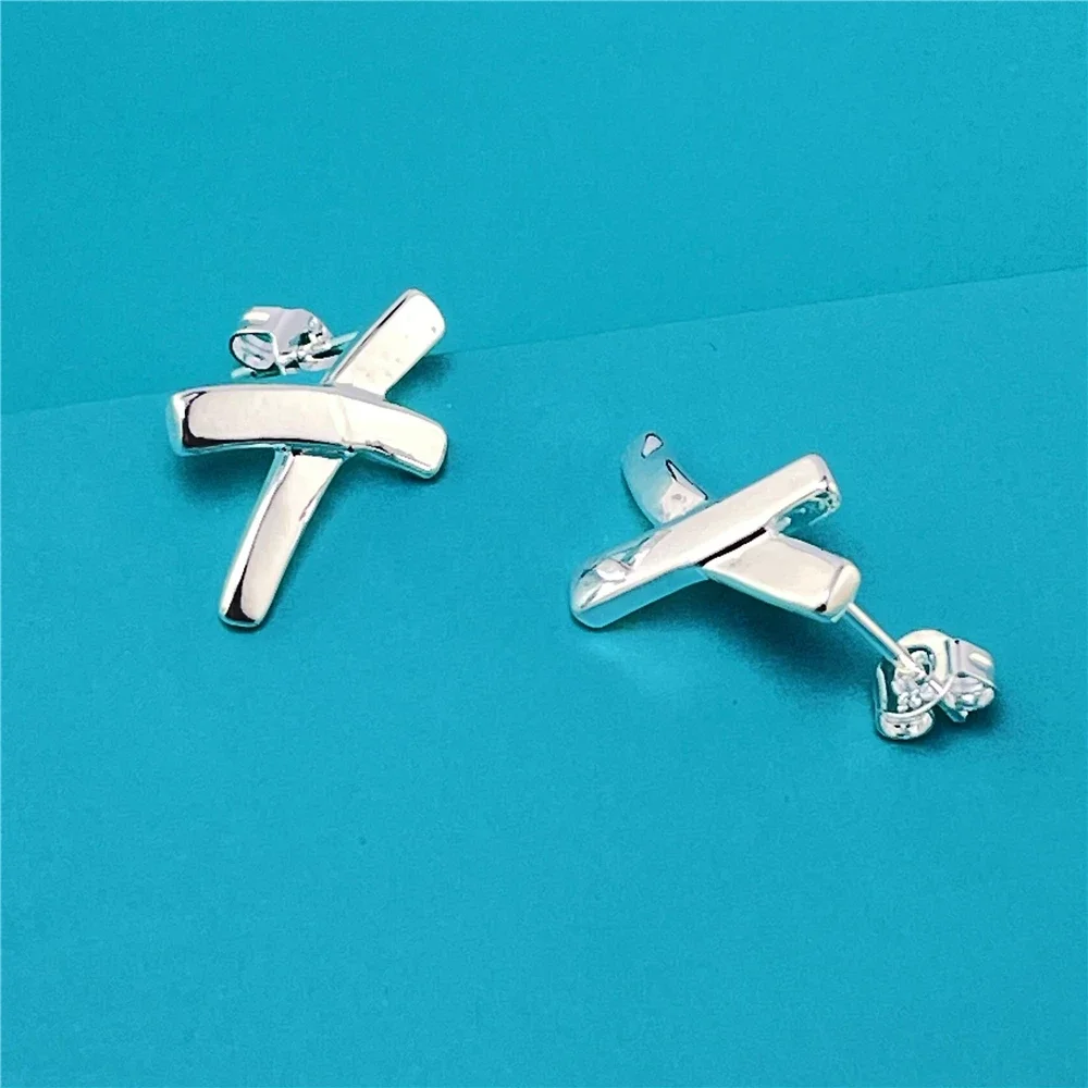 925 Sterling Silver X Shaped Earrings For Women Christmas Valentine's Day Charm High Quality Jewelry Exquisite Gifts Wholesale