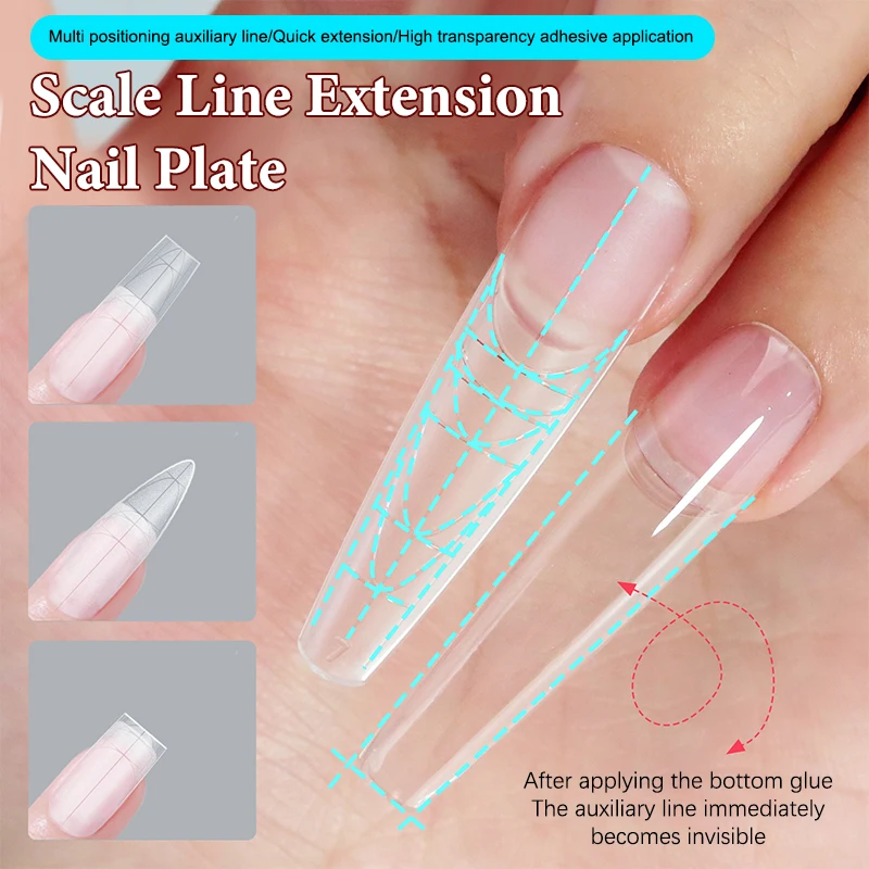 240 Uds uñas postizas ultrafinas de doble cara con línea auxiliar puntas de uñas sin rastro extensión transparente uñas postizas arte de uñas DIY