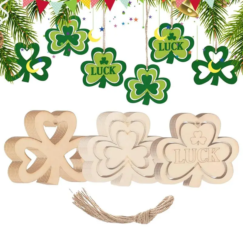 Wooden Shamrock Ornaments Christmas Wood Ornaments Christmas Wood Ornaments Hang Embellishments Crafts For Doors Living Room