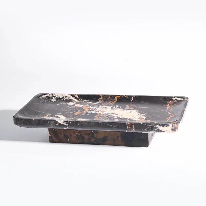 Neuer chinesischer Stil, leichte Luxusornamente, Rechtecke, Tabletts aus Marmorimitat, Modellhäuser