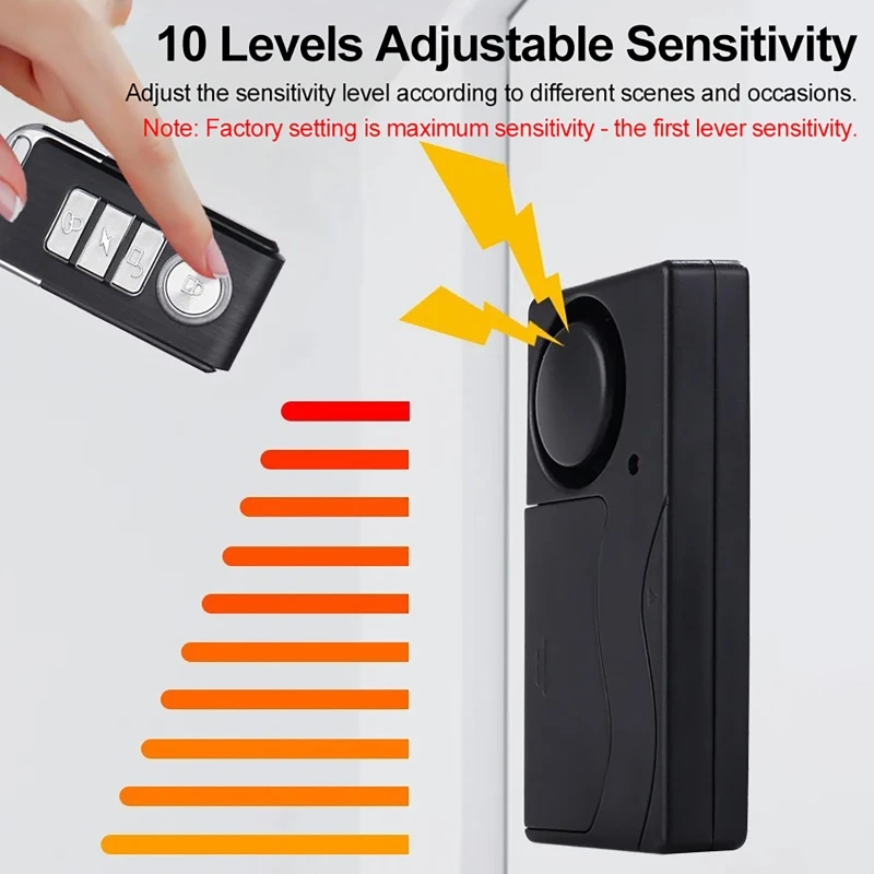 110dB Wireless Vibration Alarm with Remote Control Security Anti-Theft High-Sensitivity Sensor Alarm Set for Door Window Bicycle