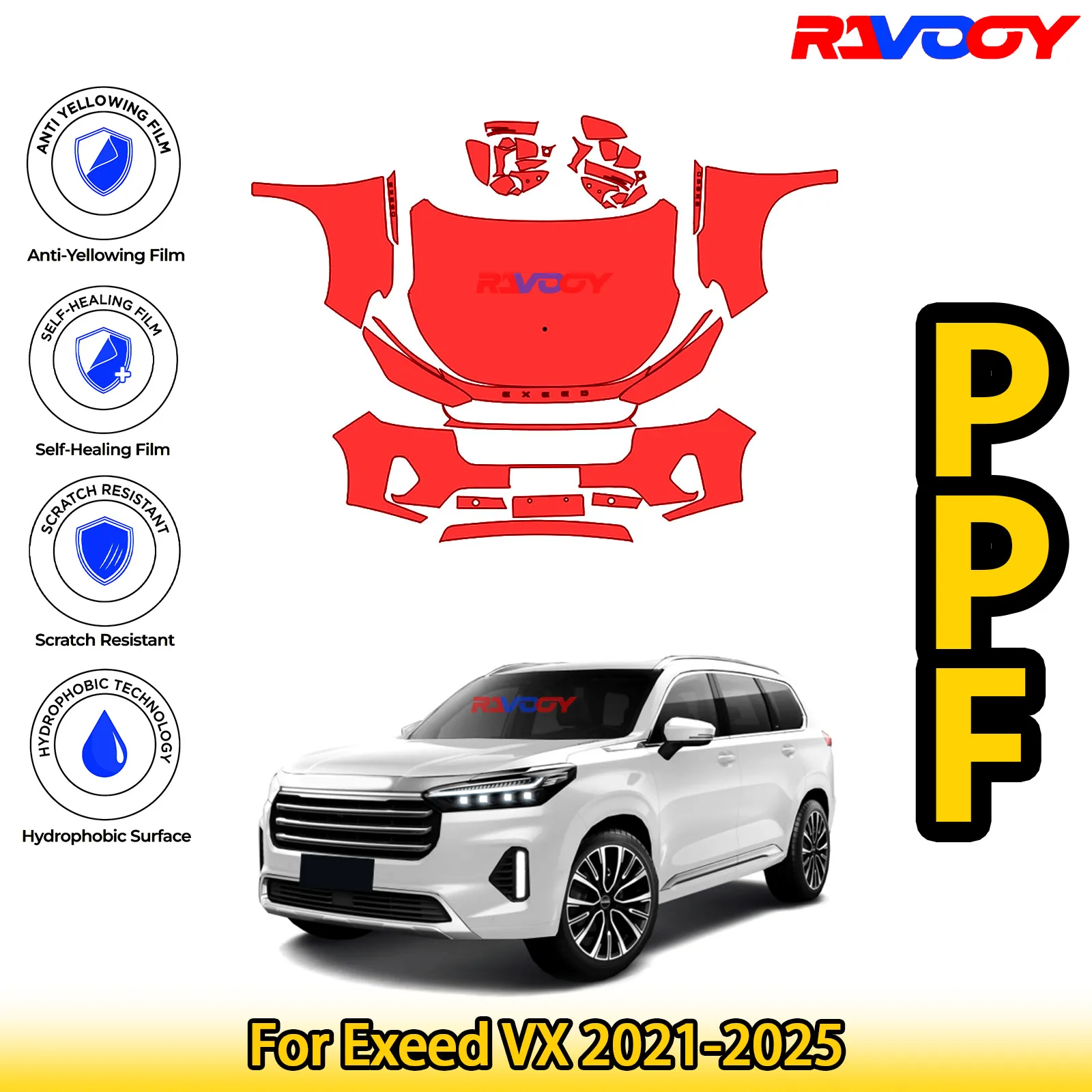

For Exeed VX 2021-2025 Glossy Matte Black Precut front PPF Kit Paint Protection Film