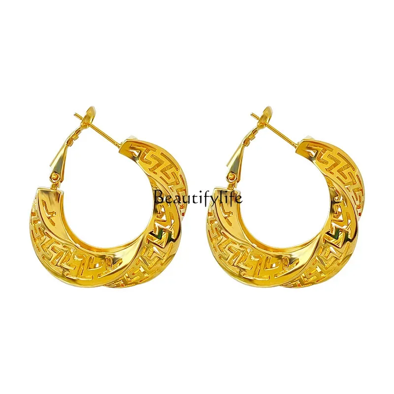 

Retro exaggerated metal wind hollow earrings, unique design sense, personalized earrings