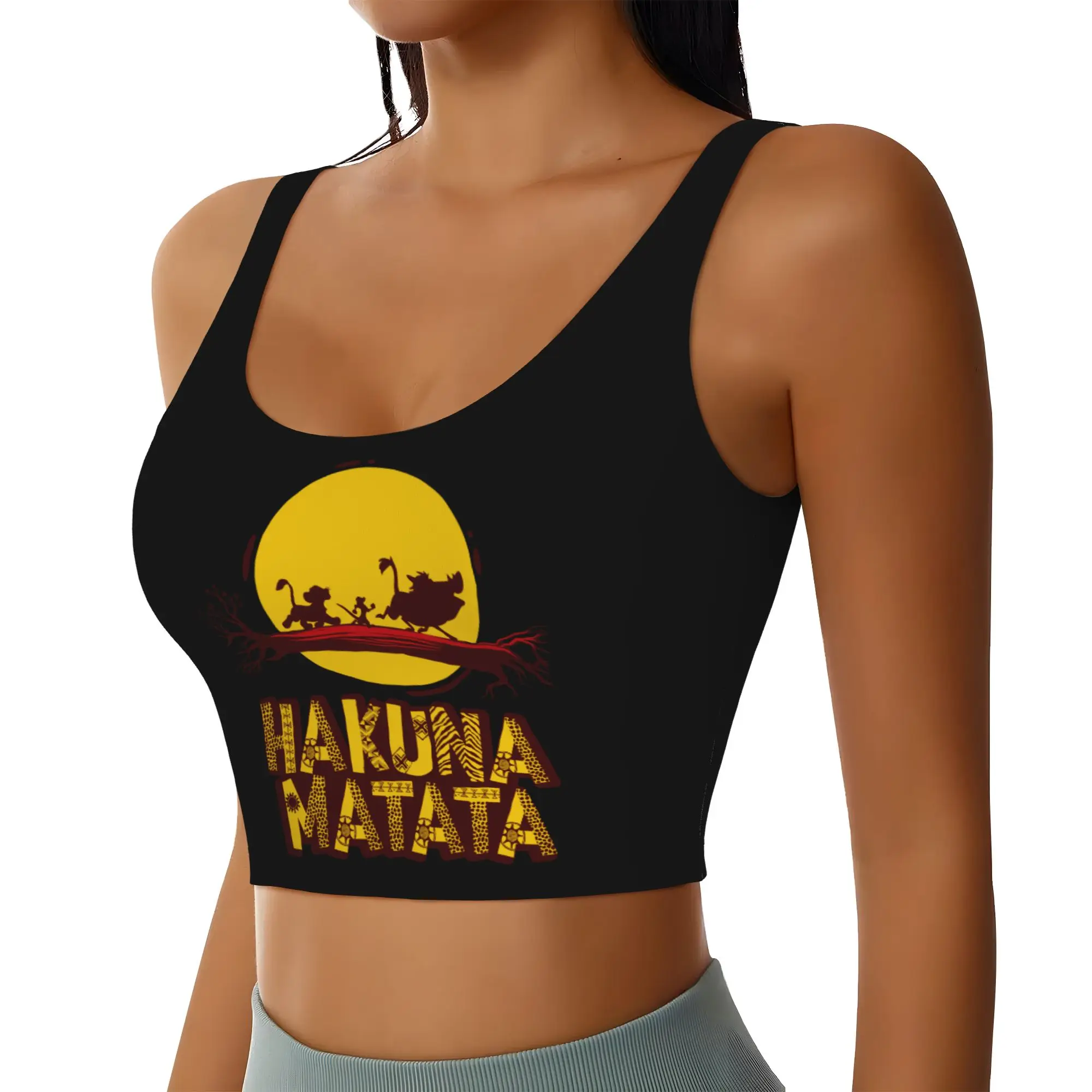 Custom High Impact Liones Anime Kinges Sports Bra for Women Hakuna Matata Simba Gym Workout Yoga Crop Top