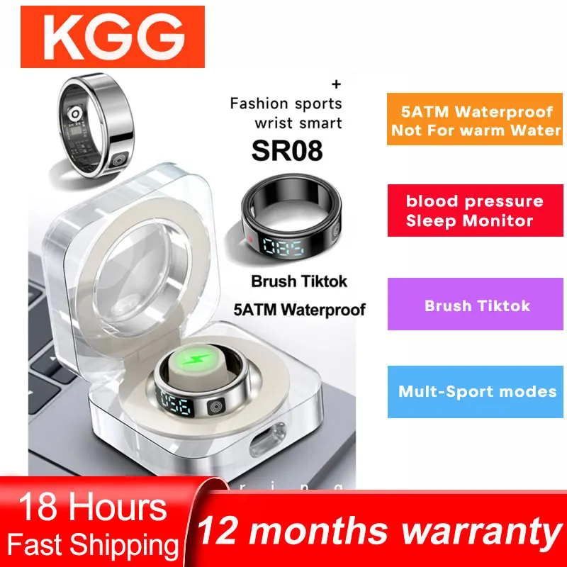 

Smart Ring SR08 LED Display Screen Heart Rate Gesture Sweep Video Sleep Monitor 5ATM Waterproof Fitness Tracker Rings Gifts
