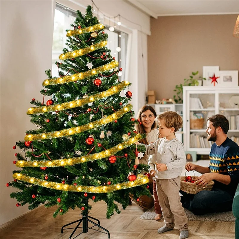 Kerstversiering, Led Licht Linten, Boom Ornamenten, Gift Box Strikken Kleurrijke Kanten Knopen, Glitter Kransen, Thuis, 2023, Nieuw Jaar,