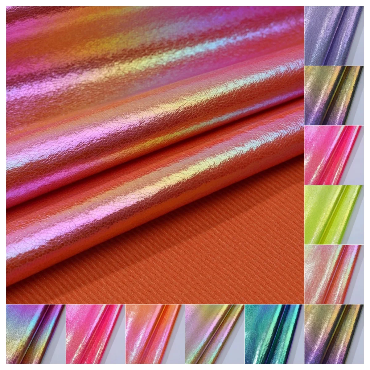 

Colorful Gradient Rainbow Holographic Crack PU Leather Fabric Reflective Shiny Material Stage Outfit Bag Hat Shoe DIY Accessorie