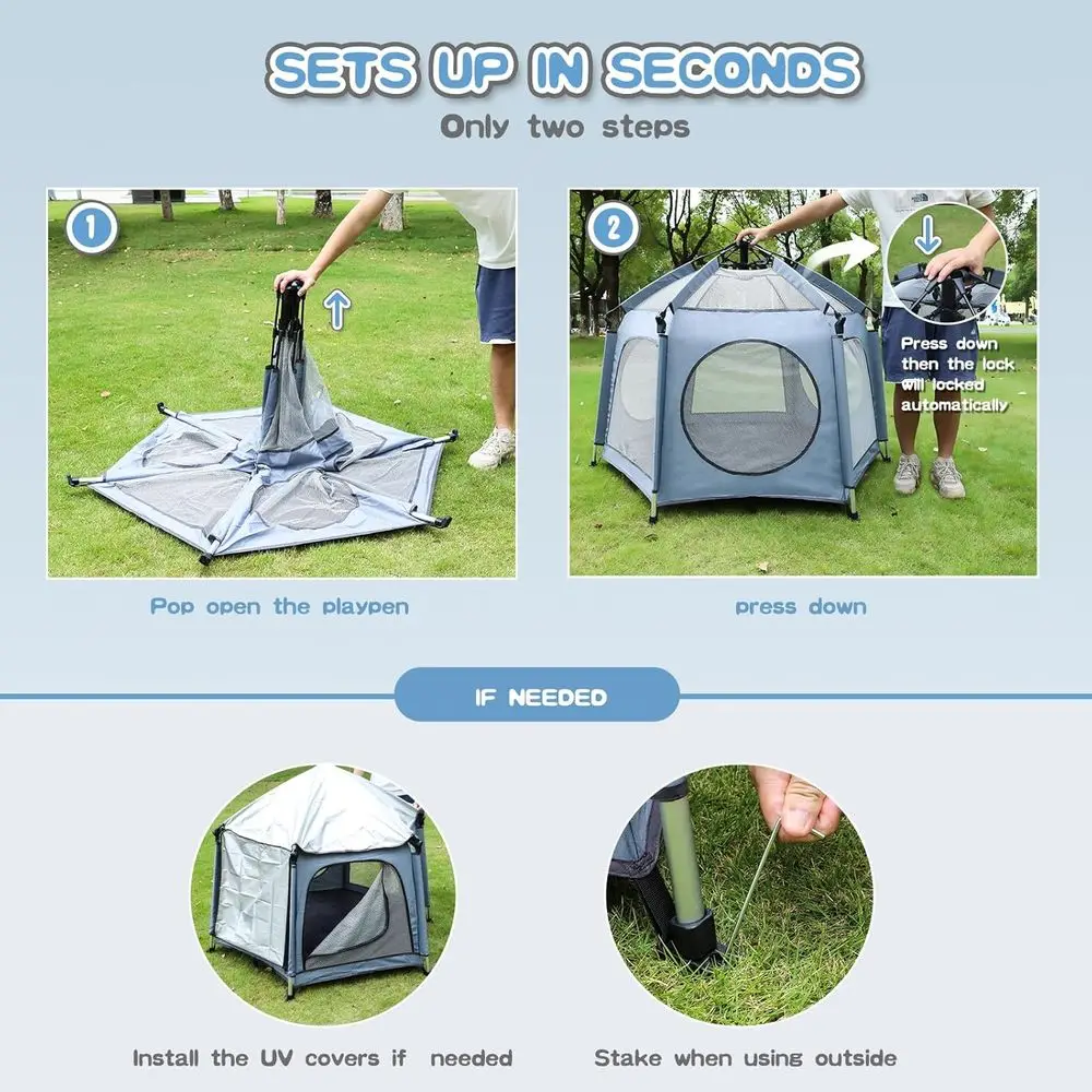 Snel op te zetten lichtgewicht draagbare box met luifel, UPF50+, bugnet voor peuters - gebruik binnen/buiten/strand (veiligheidsgecertificeerd)