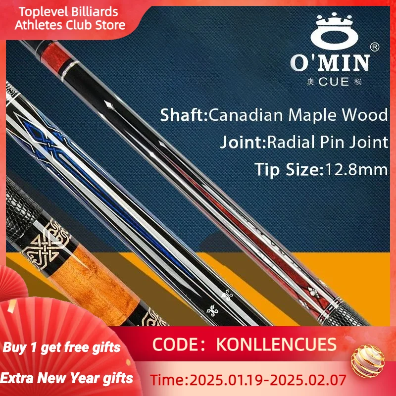 OMIN-XF-C1-5 Billiard Pool Cue, 12.8mm Tip, Leather Grip, Adjustable Weigh Bolt, Stick Kit with Extension Radial Pin